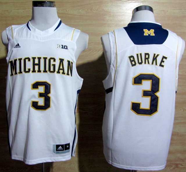 NCAA Michigan Wolverines 3 Trey Burke White College Basketball Jersey Big 10 Patch